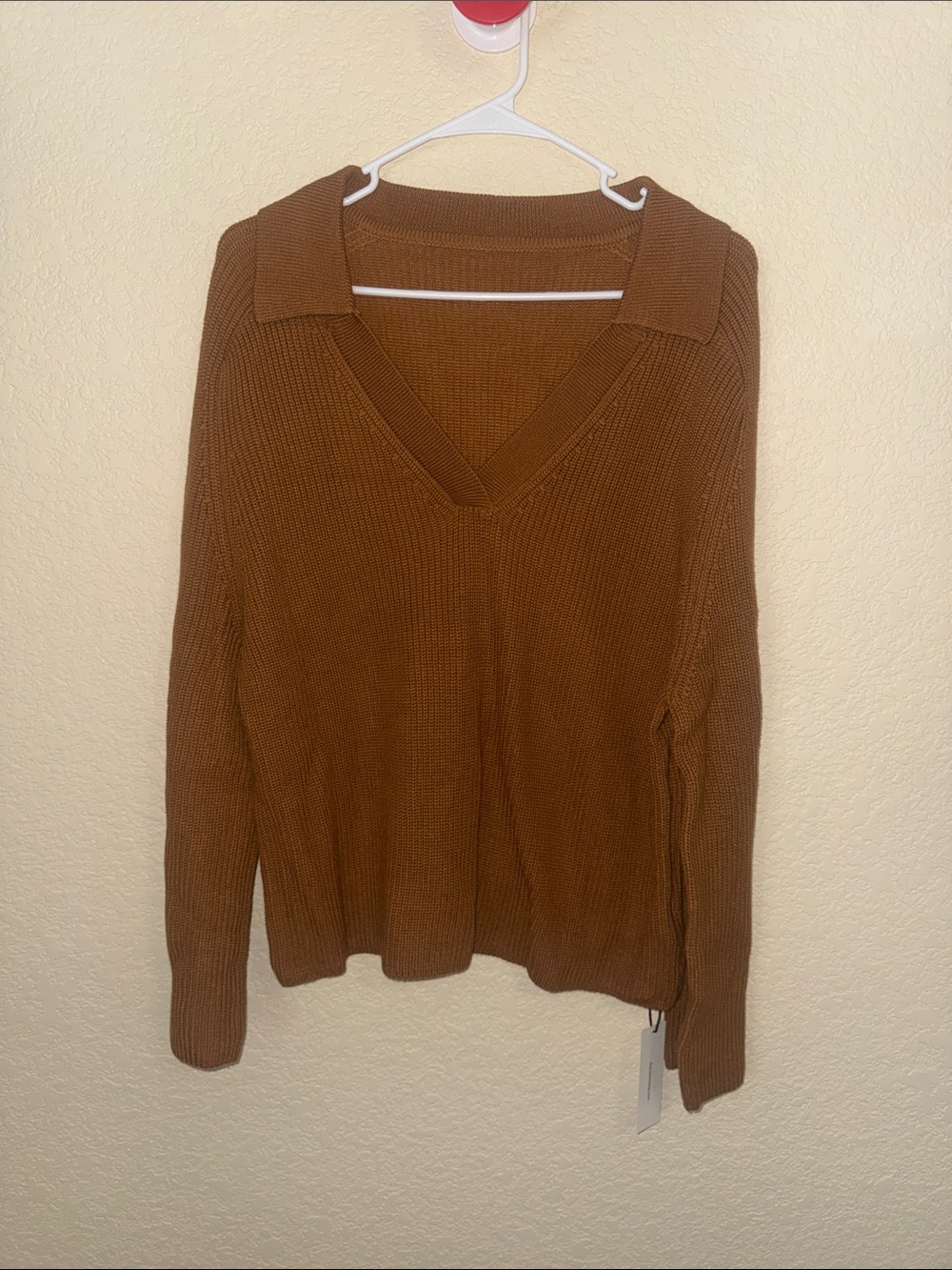 Commense V-Neck Collared Knit Sweater - Brown